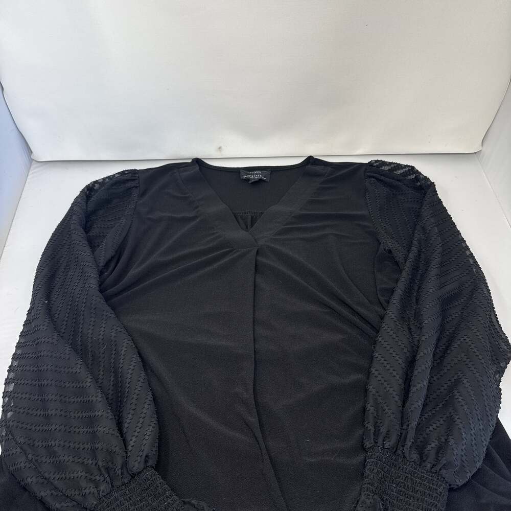 Flower & Feather Women's Black Pleated-Shoulder Chiffon-Sleeve Top Size M
